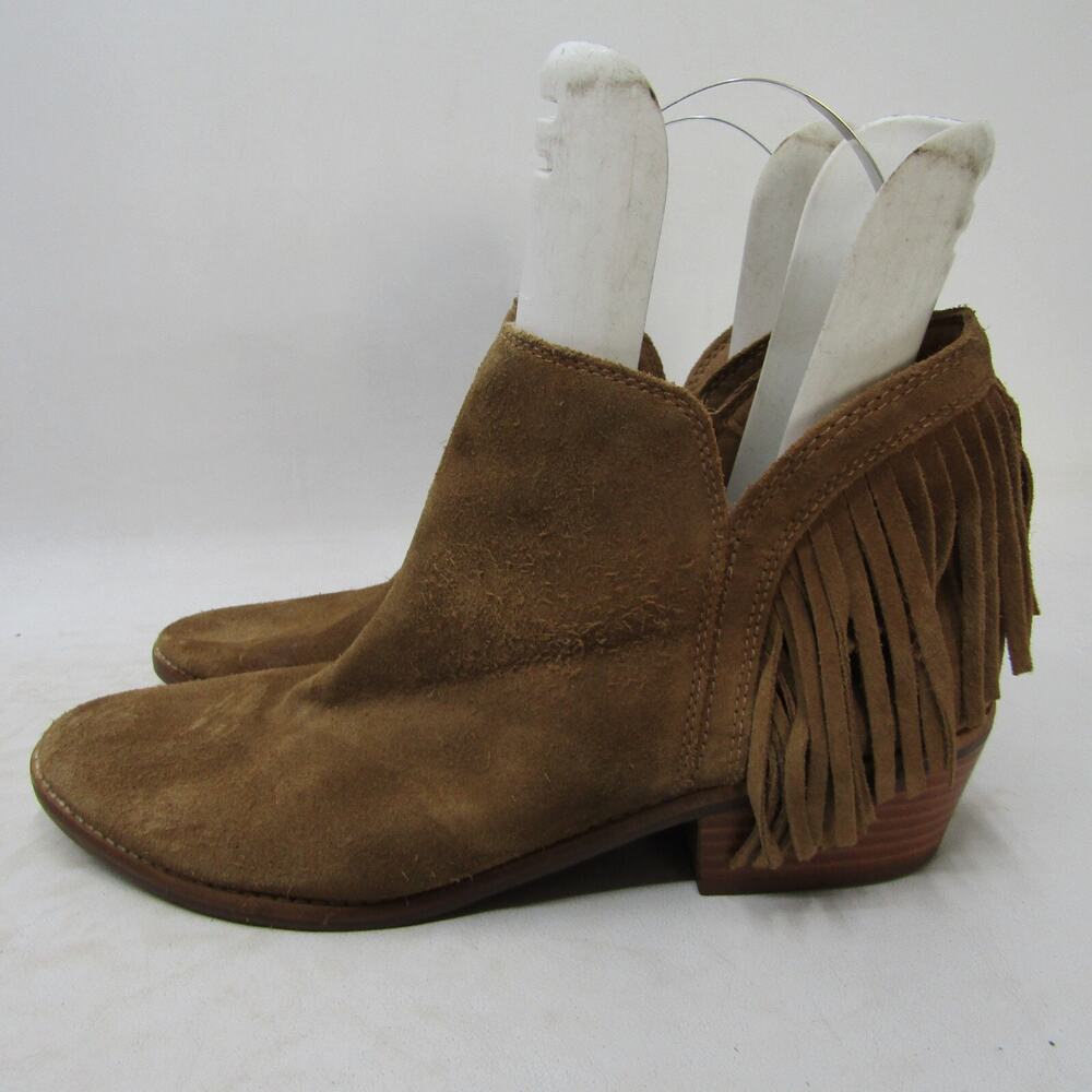 Lucky Brand Womens Size 11 M Brown Suede Zip Fringe Ankle Fashion Boots Bootie